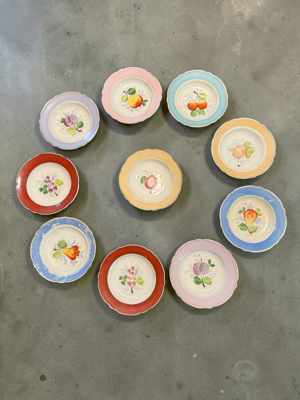 Antique Hand-Painted Porcelain Fruit Plates - Set of 10